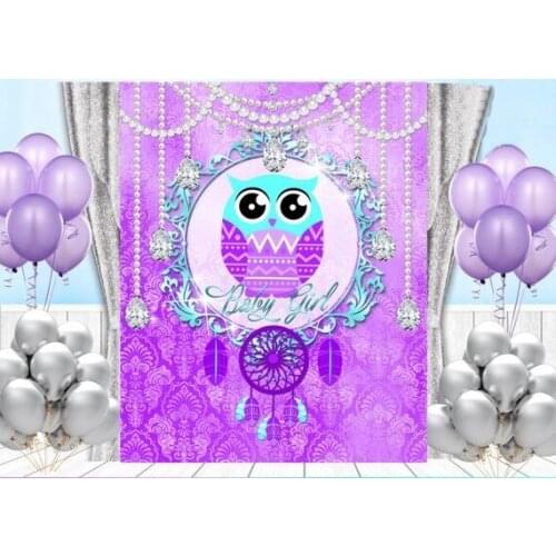 Owl beaded purple damask sparkly Baby Shower photo backdrop High quality Computer print party background