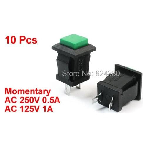 Green SPST Momentary Push Button Switch Snap In Square Head 2 Pin 250V / 0.5A 125V / 1A AC Discount x 10 Pcs / Lot