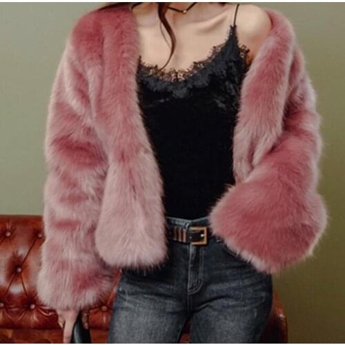 2020 Winter New Faux Fur Coat Female Fox Fur Short Long Sleeves Size XS to 2XL Free Shipping