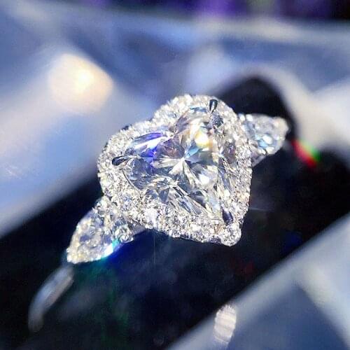 1ct 6.5mm 18K White Gold DF Color Heart Cut Moissanite Halo Ring Lab Grown Diamond Engagment Ring Wedding Ring For Women