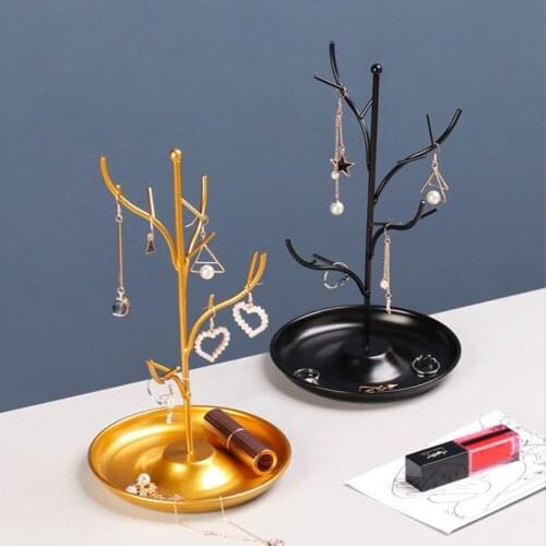 1pc Ins Iron Tray Jewelry Rack Tree Shape Creative Girls Dressing Table Decoration Earrings Necklace Storage Display Racks