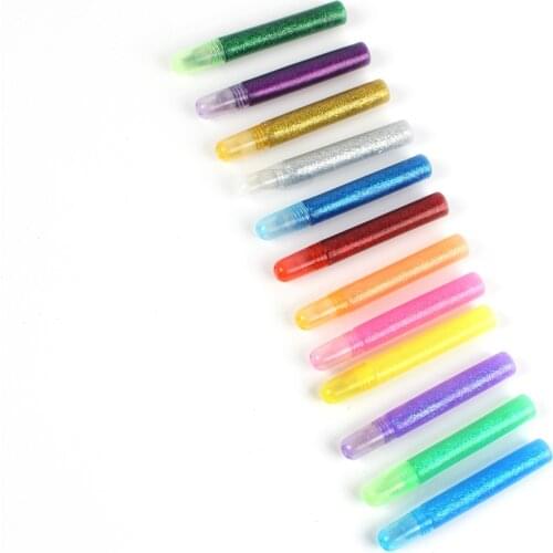 12pcs Colors Glitter Powder Adhesive Set Child Paper Crafts Drawing Phone Case DIY Art Painting Super Liquid Nail Gel Glue Pen