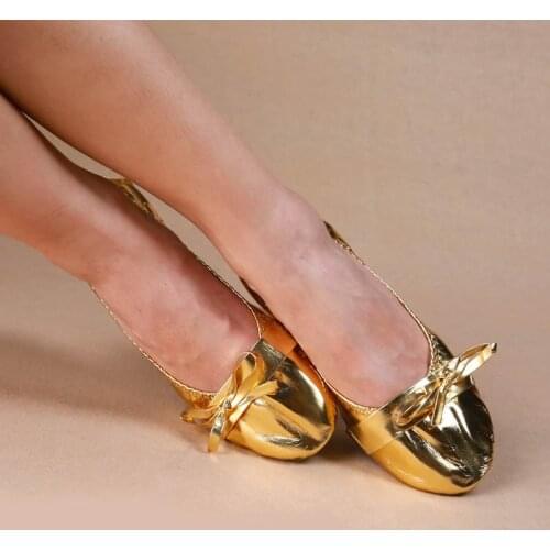 2020 Gum Outsole Top Gold PU Soft Sole Indian Womens Belly Dance Shoes Ballet Shoes Leather Ballerina Shoes For Girls Women