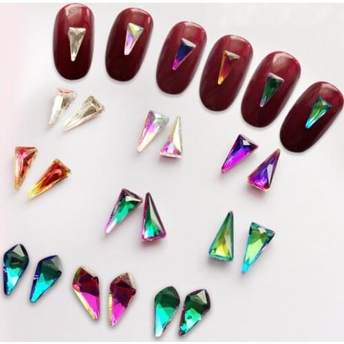 50pcs flatback long triangle/sharp drop shape glitter nail art rhinestones colorful/ab/clear color nail art shining drill