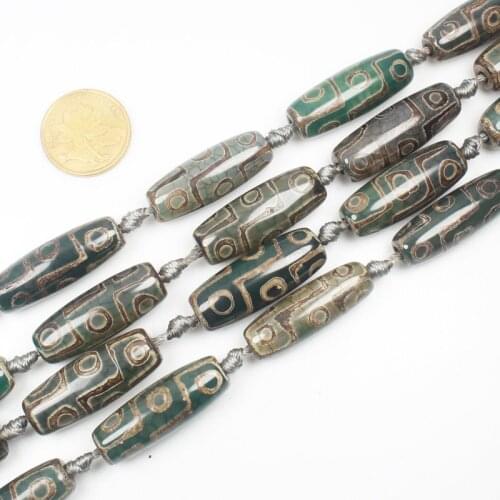 10pcs ,Multi-Style Green 10x30mm Ancient Tibet Dzi agates Beads,For DIY Necklace Bracelat Jewelry Making