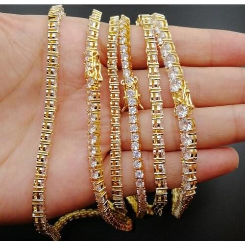 3mm-5mm Iced Out Bling AAA Zircon 1 Row Tennis Chain Necklace Men Jewelry Gold Silver Color Women Hip Hop