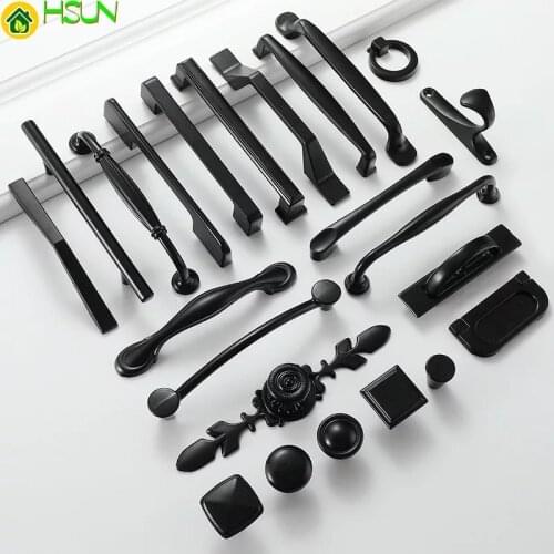 Black Furniture Cabinet Door Handle Cupboard Wardrobe Drawer Dresser Knob Pull 96/128mm Hole Kitchen Closet Manufacture Factory