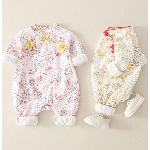 Chinese style princess baby onesie autumn style baby clothes for girls newborn crawling clothes