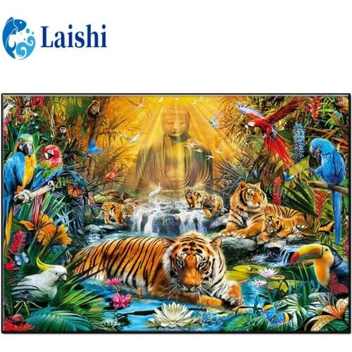 Diy Round drill Forest animal landscape, tiger, parrot, Buddha statue, sunset diamond painting embroidery diamond embroidery