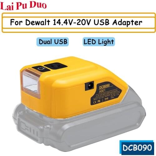 Dual USB DCB090 Converter Charger For DEWALT 14.4V 18V 20V Li-ion Battery LED light Tool USB Charging Adapter Power Supply
