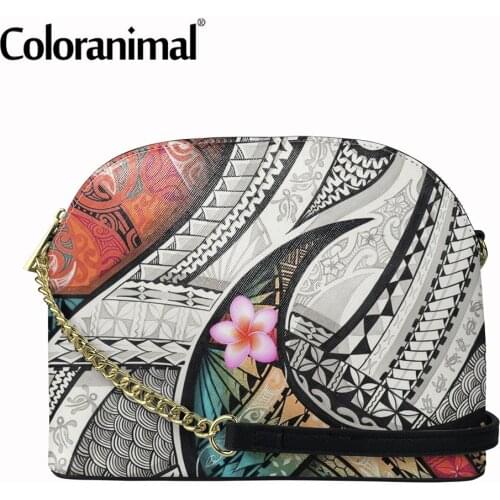 Ethnic Style Polynesian Tribal Plumeria Shoulder Handbag for Women Fashion Leather Crossbody Bag Female Shell Sling Bag Bolso