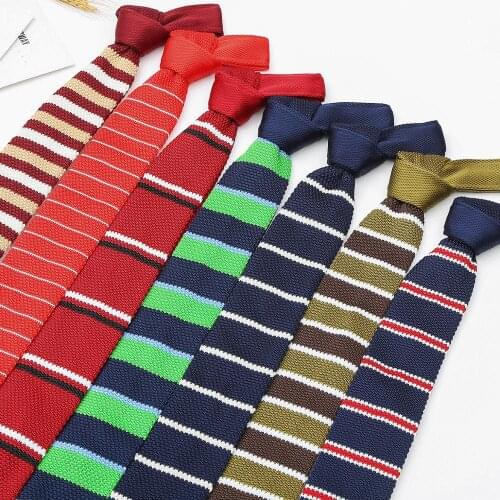 Ikepeibao Slim Skinny Brown White Knitted Narrow Red Black Ties Neck Tie Mens Striped Necktie Flat Head