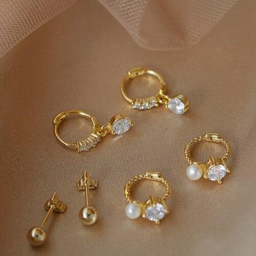 Dainty Pearl Jewelry Fashion Elegant S925 Golden Clip Earrings With Cubic Zircon Womens Wedding Unusual Earrings Statement Gift