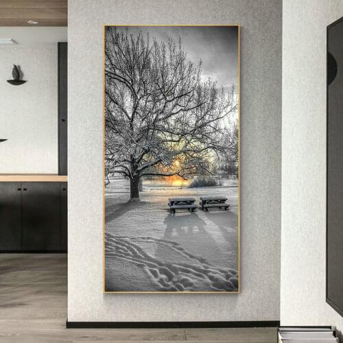 Snowy Street Tree With Chair Canvas Painting Canvas Print Wall Art Picture For Living Room Home Decor Wall Decoration Frameless