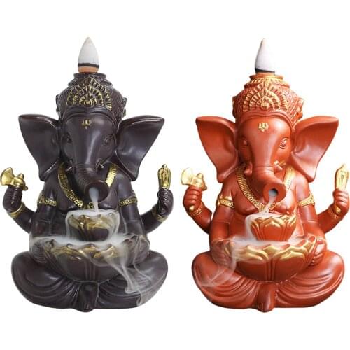 Ceramic Ganesha Shaped Censer Backflow Incense Holder Incense Burner Home Office Teahouse Creative Decor