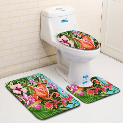 European and American Style Animal Floor Mats Toilet Mat Non-slip Floor Mats Cute Pink Flamingo Three-piece Door Mat Bathroom