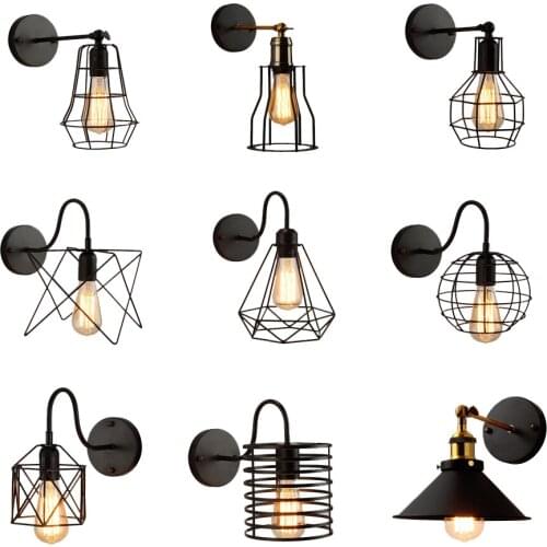Loft American black lampshade Iron wall lamp vintage cage guard sconce loft lighting fixture modern indoor lighting wall lamps