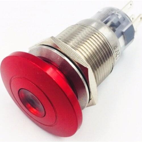 19mm Metal Waterproof Mushroom Head with LED Indicator Light Lamp Pilot Emergency Stop Push Button Switch Power Reset Latching