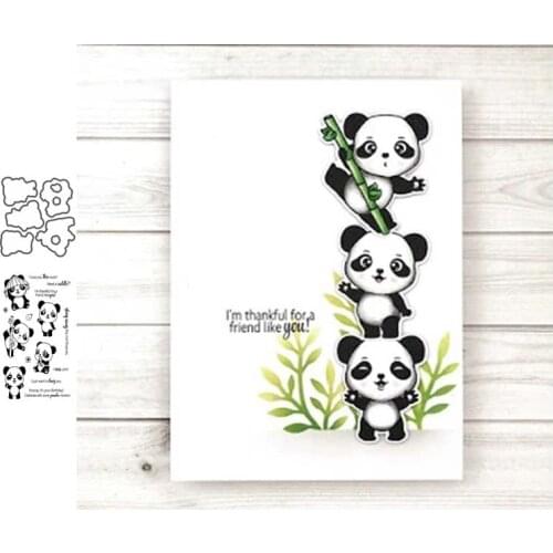 Lovely Panda Bamboo Letters Metal Cutting Dies and Clear Stamps Scrapbooking Craft Stencil Seal Sheet Decor Embossing Template