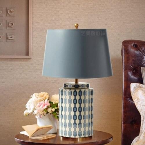 Fashion European pastoral ceramic table lamp modern home study living room model room bedroom blue LO7142