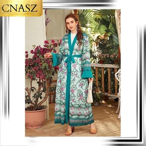 Muslim Fashion Ladies Abaya Islamic Turkey Dubai Style Moroccan Kimono Printing Middle East Cardigan