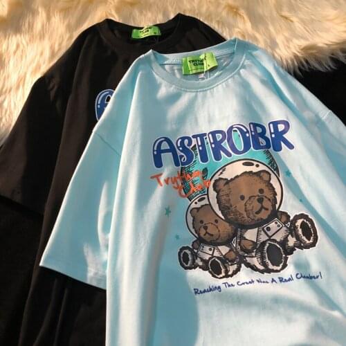 100% Cotton Vintage Shirt Men Summer Bear Print T shirt Oversize Plus Size Students Streetwear Aesthetic Top Short Sleeve Male