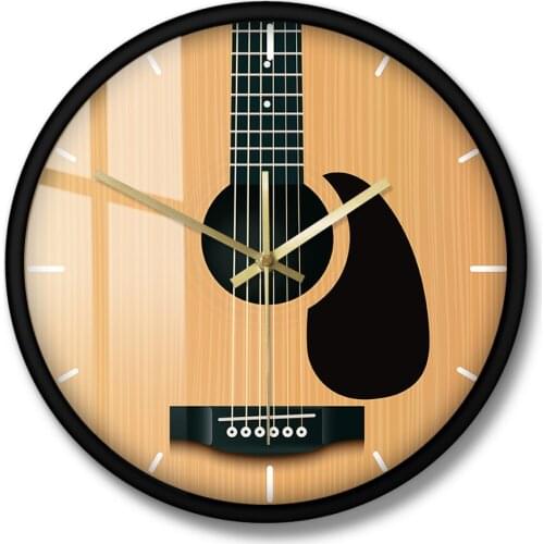 Music Instrument Minimalist Home Decor Acoustic Guitar Decorative Wall Clock Silent Wall Watch Musician Studio Guitarist Gift