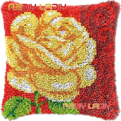 Latch Hook Cushion Yellow Rose DIY Needlepoint Kits Chunky Acrylic Yarn Arts Crocheting Lofty Pillow Case Hobby & Crafts