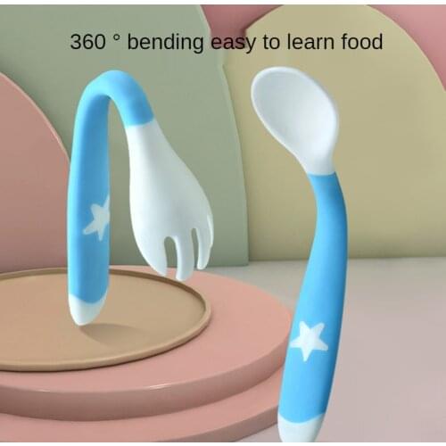 Silicone Spoon for Baby Utensils Set Auxiliary Food Toddler Learn To Eat Training Bendable Soft Fork Infant Children Tableware