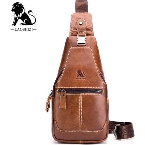 Genuine Leather Chest Bag Usb Charging Crossbody Bags cow Leather Shoulder Bag Package Back Pack Travel Outdoors Messenger Bag