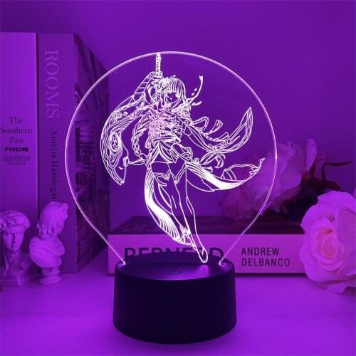 Genshin Impact Raiden Shogun Night Light 3D LED Illusion Lamp Hot Game Light for Bedroom Decor Atmosphere Night Lamps Kids Gift