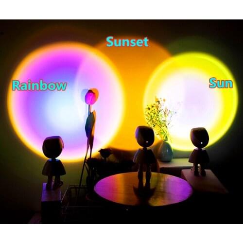 New Cartoon Rainbow Projection Lamp Sun Sunset Robot Projection Lamp USB Rechargeable Room Colorful Decoration Night Light