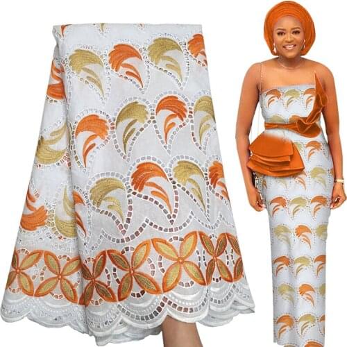 Fabricbob 2021New High Quality Cotton Swiss Voile Dry Lace Fabric 2.5 Yards Nigerian Party Borer Embroidery African Lace Fabric