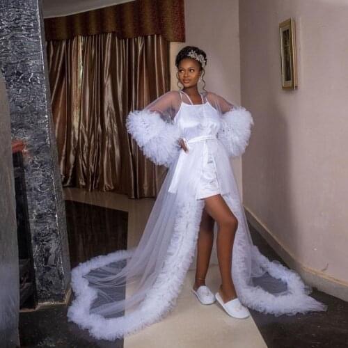 Ruffles Tulle Photo Shoot Outfits White See Through Maternity Robe Prom Gowns Photography Costume Wear Bathrobe