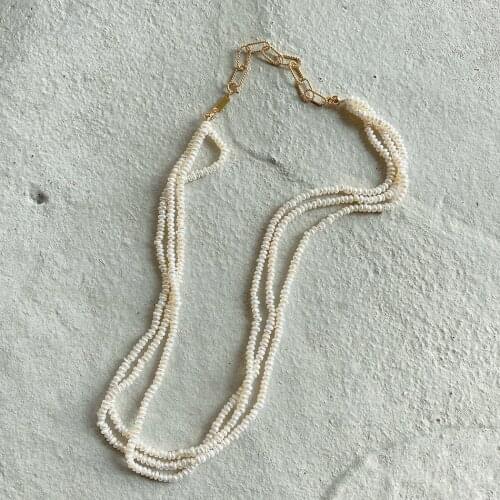 18k gold Authentic 925 Sterling silver 3Rows Layered Freshwater pearl Rice Pearls Pendant necklace Fine Jewelry TLX1087