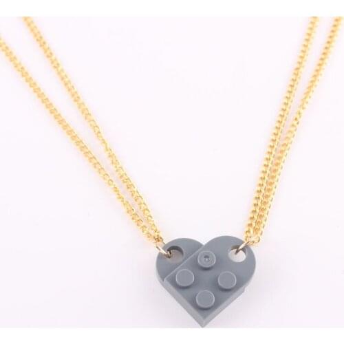 Gray Color Colour Cute Love Heart Brick Pendant Necklace for Couples Friendship Women Men Girl Boy Valentines Day Jewelry Gift