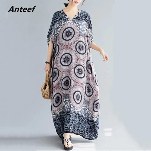Cotton satin vintage floral plus size women casual loose maxi long summer sun dress elegant clothes 2021 ladies dresses sundress