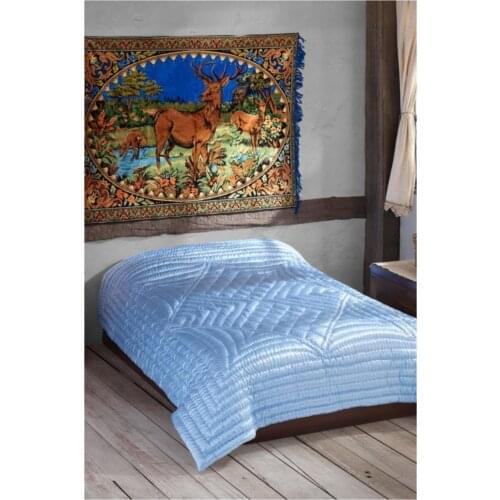 Authentic Cotton Satin Handmade Double Quilt Sirm Blue turkish handcrafted quilt cultural quilt