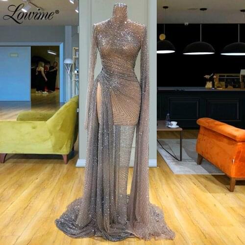 See Through Long Prom Dresses Sexy Pageant Party Dress Long Sequins Mermaid Arabic Party Dress Gowns Vestido De Festa 2020
