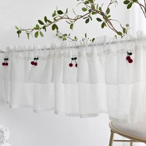 Cherry Sheer Curtains White Solid Short Curtain Kitchen Door Cabinet Bathroom Half Curtain Tulle Curtains Window Treatment Decor