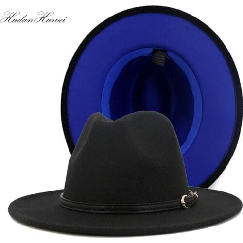 Whoesale Women Men Woolen Felt Fedora Hat Black Yellow Patchwork Church Party Outdoor Elegant Jazz Panama Hat