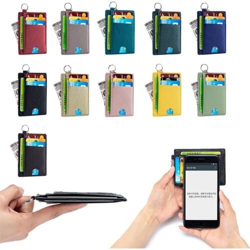 Super Thin Mini Car Key Purse Genuine Leather RFID Popular Anti-Theft Key Wallet Card Holder Neck-Hanging Key Purse F1094