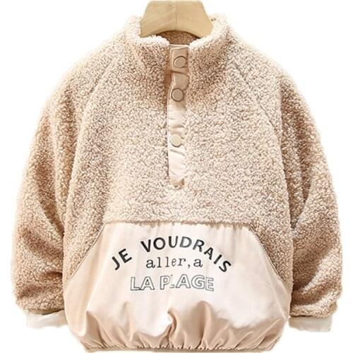 Boys Long Sleeve Stand Collar Letters Print Fleece Patchwork Warm Winter Hoodies Casual Fashion Pullover Hoodies