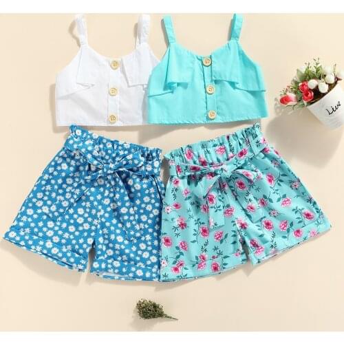 2021 Toddler Baby Girl Daisy Flower Printed Sleeveless Tops+PP Shorts Kids Outfits 2pcs Summer Clothes Set