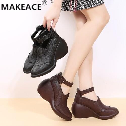 Womens Shoes Fashion New Wedge Heel Mother Shoes Outdoor Leisure Round Head High Heel Shoes INS Tide All-match Banquet Shoes