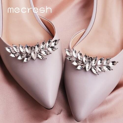 Mecresh 2pcs/lot Cute Leaf Shape Crystal Bride High Heels Clips Horse Eyes Bridal Wedding Shoes Buckle Women Accessories MXK005
