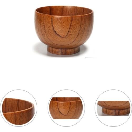 Solid Wood Round Bowl Wooden Dessert Salad Pasta Soup Food Brown Rice Bowls Kitchen Utensils B99