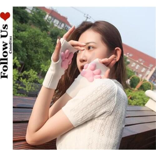 Lolita Cute Kitten Fingerless Mittens Pawpads Gloves Women Girls Christmas Halloween 3D Silicone Cat Paw Gloves Arm Warmer