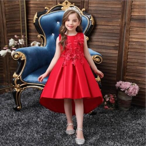 2021 Lovely Girls Fashion Formal Dress Summer Sweet Solid Color Embroidered Children Princess Dress For Party 3-14 Years