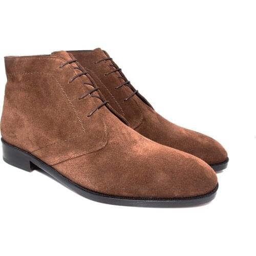 SHENBINs Suede Chukka/Desert Boots with Leather Soles, Handmade, Brown Color Color, Fashionable Pointed Toe Ankle Boot